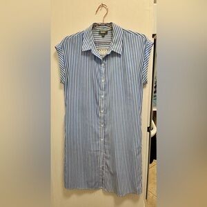 Neiman Marcus Blue Striped Shirt Dress with Lace-back Detail